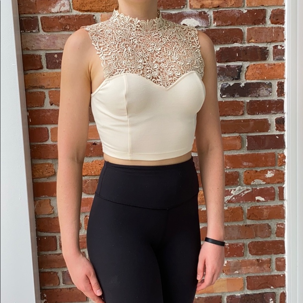 Lace appliqué top